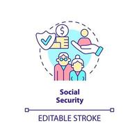Social security concept icon. Retirement income and insurance. Expenditures abstract idea thin line illustration. Isolated outline drawing. Editable stroke. vector