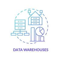 Data warehouses blue gradient concept icon. Information systems major type abstract idea thin line illustration. Collection, management. Isolated outline drawing. vector