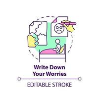 Write down your worries concept icon. Sleep pattern therapy. Improving mental health abstract idea thin line illustration. Isolated outline drawing. Editable stroke. vector