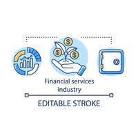 icono del concepto de la industria de servicios financieros. sector financiero ahorro, inversión, crecimiento de los ingresos. administración de fondos idea ilustración de línea delgada. dibujo de contorno aislado vectorial. trazo editable vector