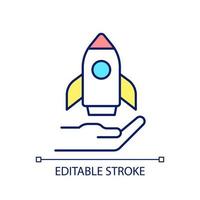 Innovation RGB color icon. Launching rocket. Space shuttle model. Toy for children. Business startup. Isolated vector illustration. Simple filled line drawing. Editable stroke.