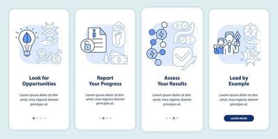 Approaches to energy strategy blue light onboarding mobile app screen. Walkthrough 4 steps graphic instructions pages with linear concepts. UI, UX, GUI template. vector