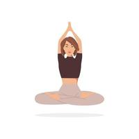 Young Asian woman meditating in lotus pose isolated on the white background. Vector illustration