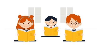 Children with books in the classroom. Back to school concept. Vector illustration