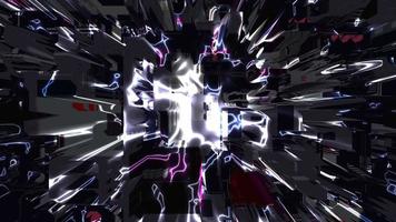 Abstract 3D background, electric glowing pulses scatter in different directions from a central point. video