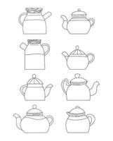 Set of flat design vector images of various shapes teapot drawn in doodle style