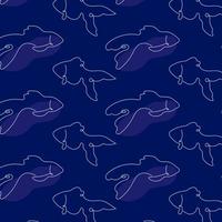 Blue fish outline. Vector seamless pattern. background