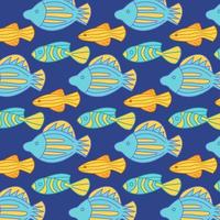 Seamless vector pattern with cute decorative fishes. Funny multicolor background, marine texture