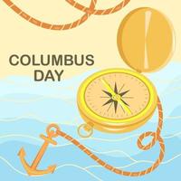 columbus day postcard compass, anchor, rope, abstract sea vector