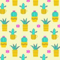 A seamless pattern with green and blue succulent and cactus plants. vector