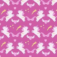 Cute unicorn heart star seamless, tileable pattern on pink background. Drawing for kids clothes, t-shirts, fabrics or packaging vector