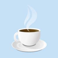 White cup of coffee with steam. Vector isolated illustration