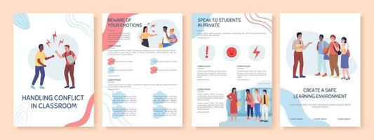 Conflict in classroom flat vector brochure template. College booklet, leaflet printable flat color designs. Editable magazine page, reports kit with text space