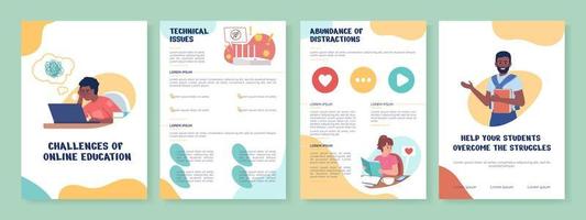 Online education challenge flat vector brochure template. Booklet, leaflet printable flat color designs. Editable magazine page, reports kit with text space