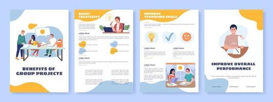 Group projects flat vector brochure template. Booklet, leaflet printable flat color designs. Editable magazine page, reports kit with text space