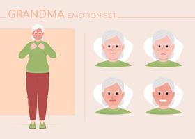 Conjunto de emociones de carácter de color semiplano de abuela enojada. expresiones faciales editables. ilustración de estilo de vector de dama caliente para diseño gráfico de movimiento y animación