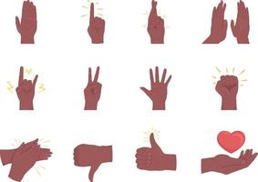 Manual explanation semi flat color vector hand gesture set. Editable pose. Human body part on white. Cartoon style illustration for web graphic design, animation, sticker pack collection