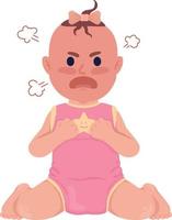 Offended baby girl screaming semi flat color vector character. Editable figure. Full body person on white. Anger simple cartoon style illustration for web graphic design and animation