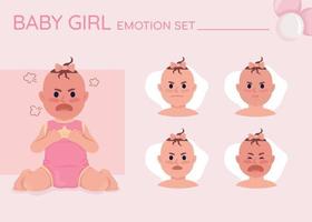 Angry baby girl semi flat color character emotions set vector