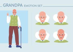 Furious old man semi flat color character emotions set. Editable facial expressions. Strong anger vector style illustration for motion graphic design and animation