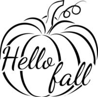 Hello autumn quote, pumpkin with leaf. vector