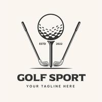 Golf club logo design with stick and ball on tee. Vector illustration, symbol, icon, template