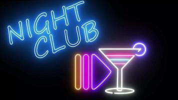 Neon-Nachtclub-Schild auf dunklem Hintergrund. Nachtclub-Textlogo-Neonhintergrund, Nachtclub-Textlogo-Neonhintergrund, Nachtclub-Neonzeichen-Animation. leuchtreklame mit dem wort nachtclub video