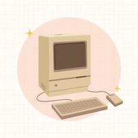 Retro old computer flat style, old classic computer vector