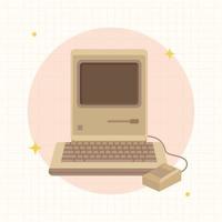 Retro old computer, old classic computer flat design style vector