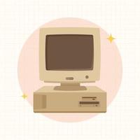 Retro computer, old classic computer, vintage computer flat design style vector