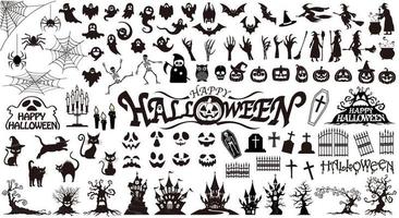 Happy Halloween Vector Silhouette Illustration Set Isolated On A White Background.