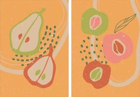 Set of posters with abstract fruits. Colorful abstraction in modern style. Stylized vegetables and fruits. Vector illustration design. Template design.