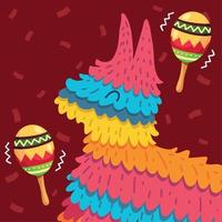 piñata mexicana y maraca vector