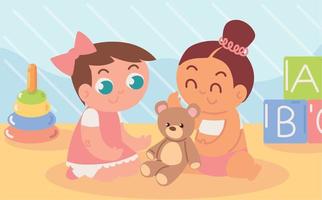 cute toddler girls vector