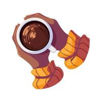 top view hands with coffee vector