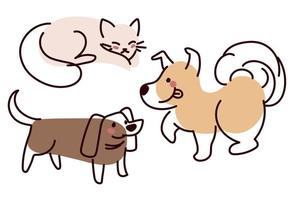 conjunto de gatos y perros mascotas vector