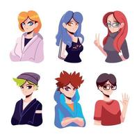 grupo de personajes de anime vector