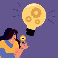 girl holding a light bulb vector