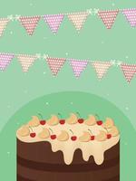 birthday cake and pennants vector