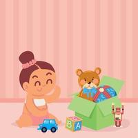 cute girl with toys box vector