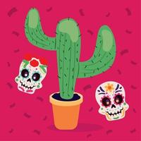 calaveras mexicanas y cactus vector