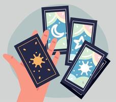 carta del tarot en la mano vector