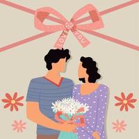 couple with bouquet vector