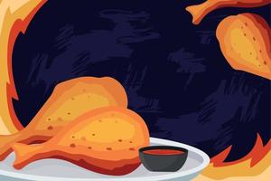 roasted chicken and sauce vector