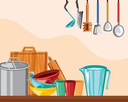 cooking utensils on table vector