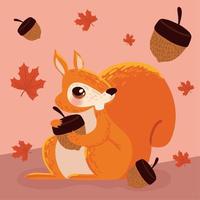 squirrel and autumn acorn vector