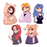 personajes de mujeres anime vector