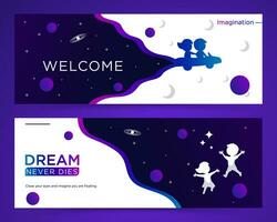 Kids banner illustration. Welcome banner. Child dream banner. Reach Dream vector