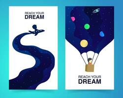 Kids banner illustration. Welcome banner. Child dream banner. Reach Dream vector