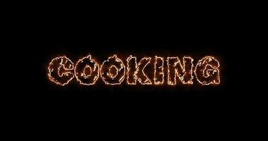 Cooking burning text animation with realistic fire text. Alpha channel.4K video